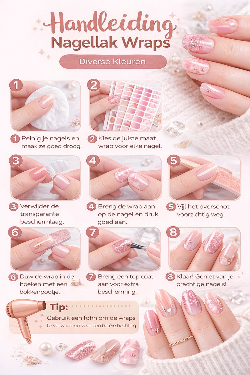 GUAPÀ® Nagelstickers & Nail wraps - 7 Vellen - Diverse kleuren Nagellak Wraps