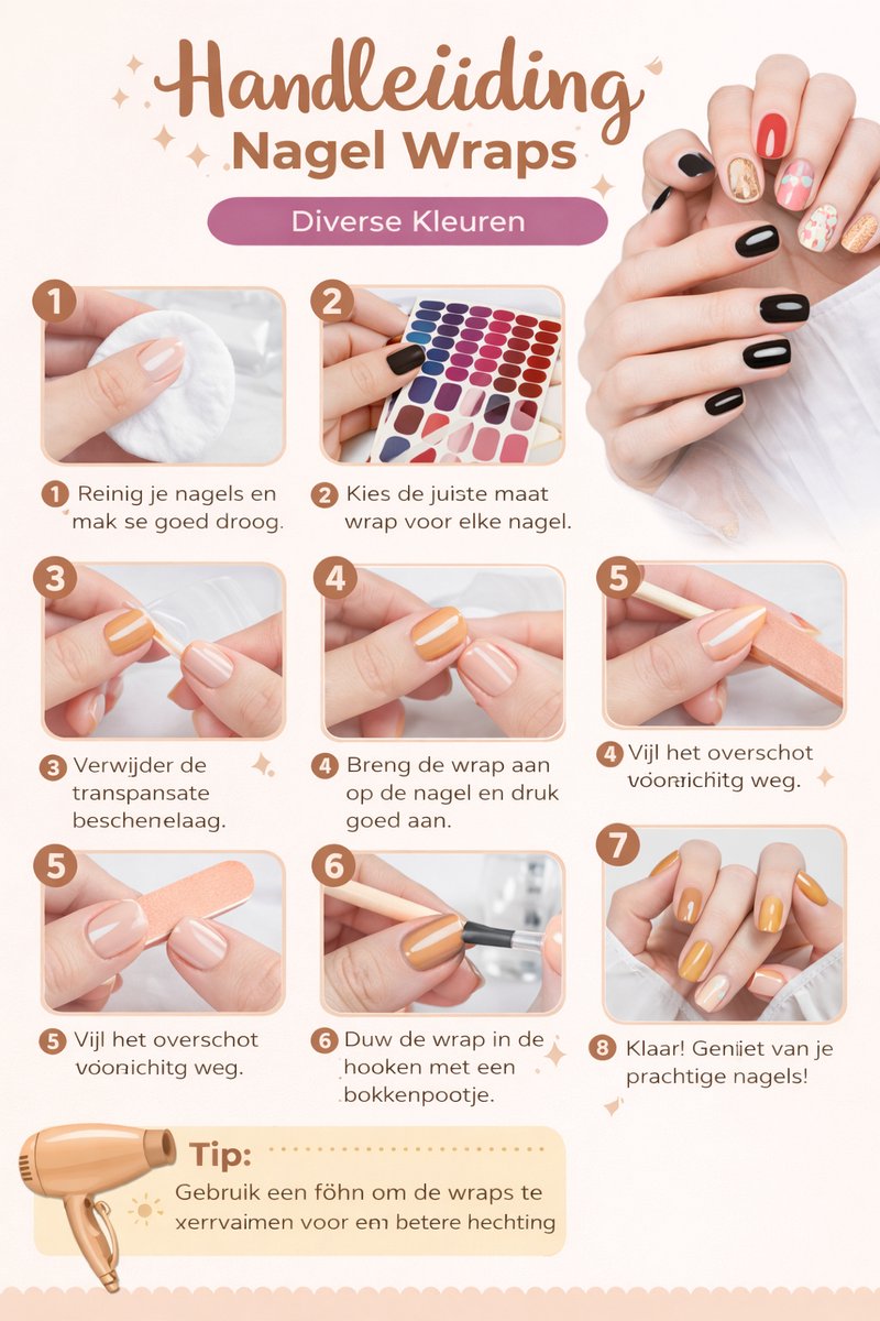 GUAPÀ® Nagelstickers & Nail wraps - 24 Vellen - Diverse kleuren Nagellak Wraps