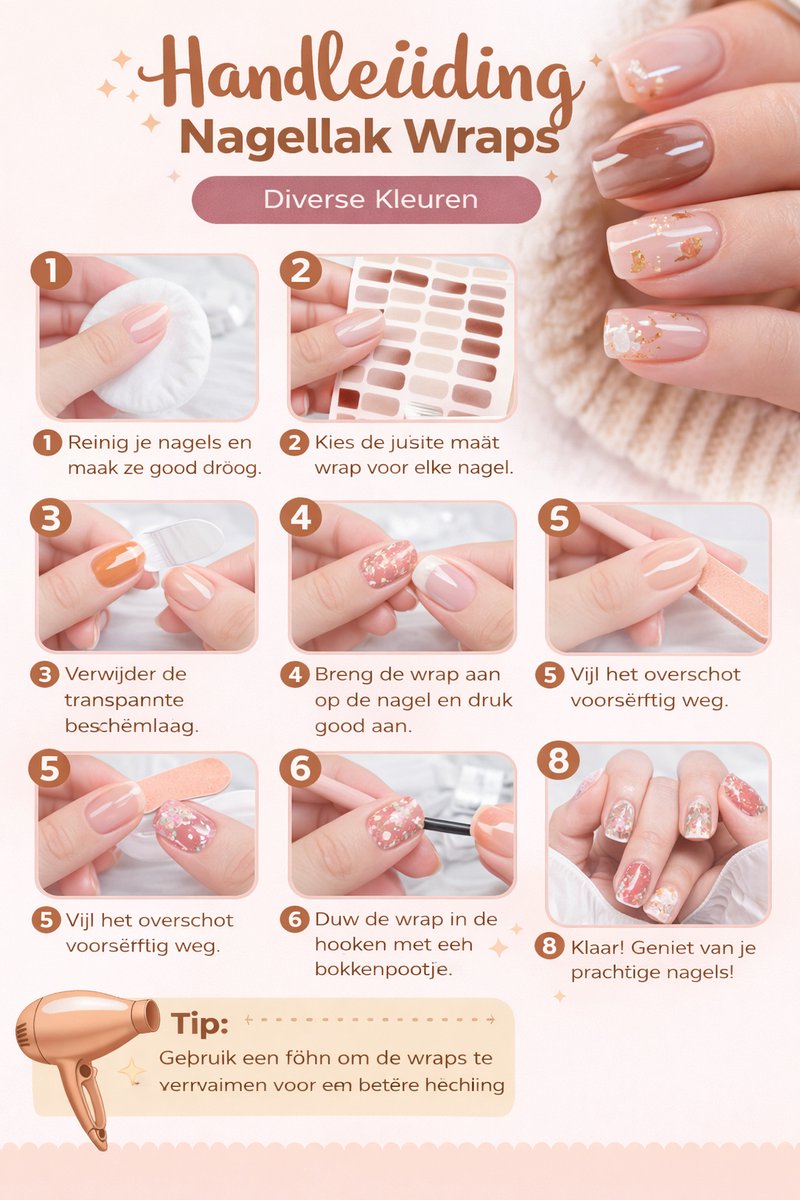 GUAPÀ® Nagelstickers & Nail wraps - 6 Vellen - Diverse kleuren Nagellak Wraps