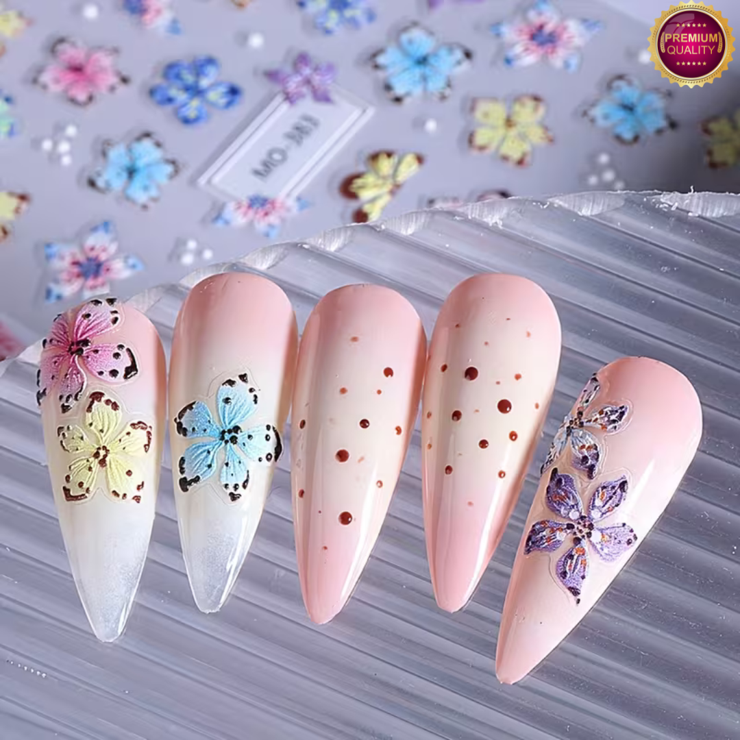 GUAPÀ® Nagelstickers Bloementjes 3 Vellen | Tropische Bloemen Diverse Kleuren