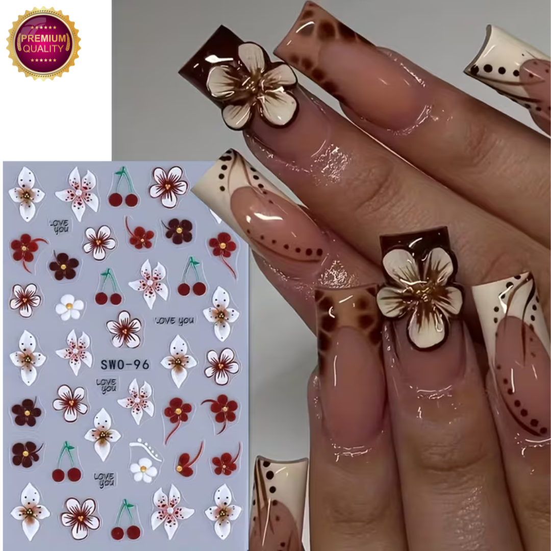 Nagelstickers Bloement 3 Vellen | Nail Decals | Taupe Roze Lelie Bloemen