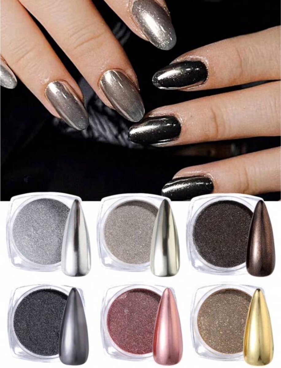 GUAPÀ® Holografische Glitter Poeder Set | 6 Nail Art glitters | Nail Art & Nagel Decoratie | Spiegel en pigment poeder | Chrome Nagels | 6 stuks diverse winter kleuren nagelpoeder