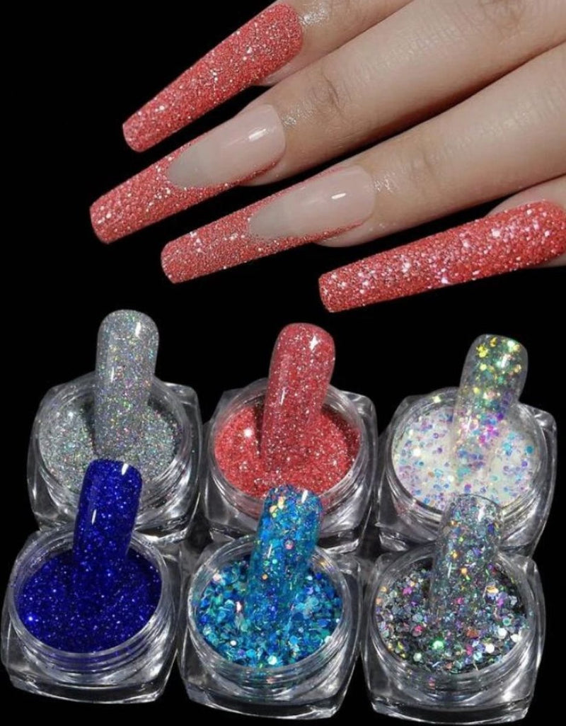 GUAPÀ® Nagel Glitters | Nail Art | Diverse nagel decoratie | 6 Stuks glitters | Rood / Blauw / Zilver | Nagel Decoratie Strass