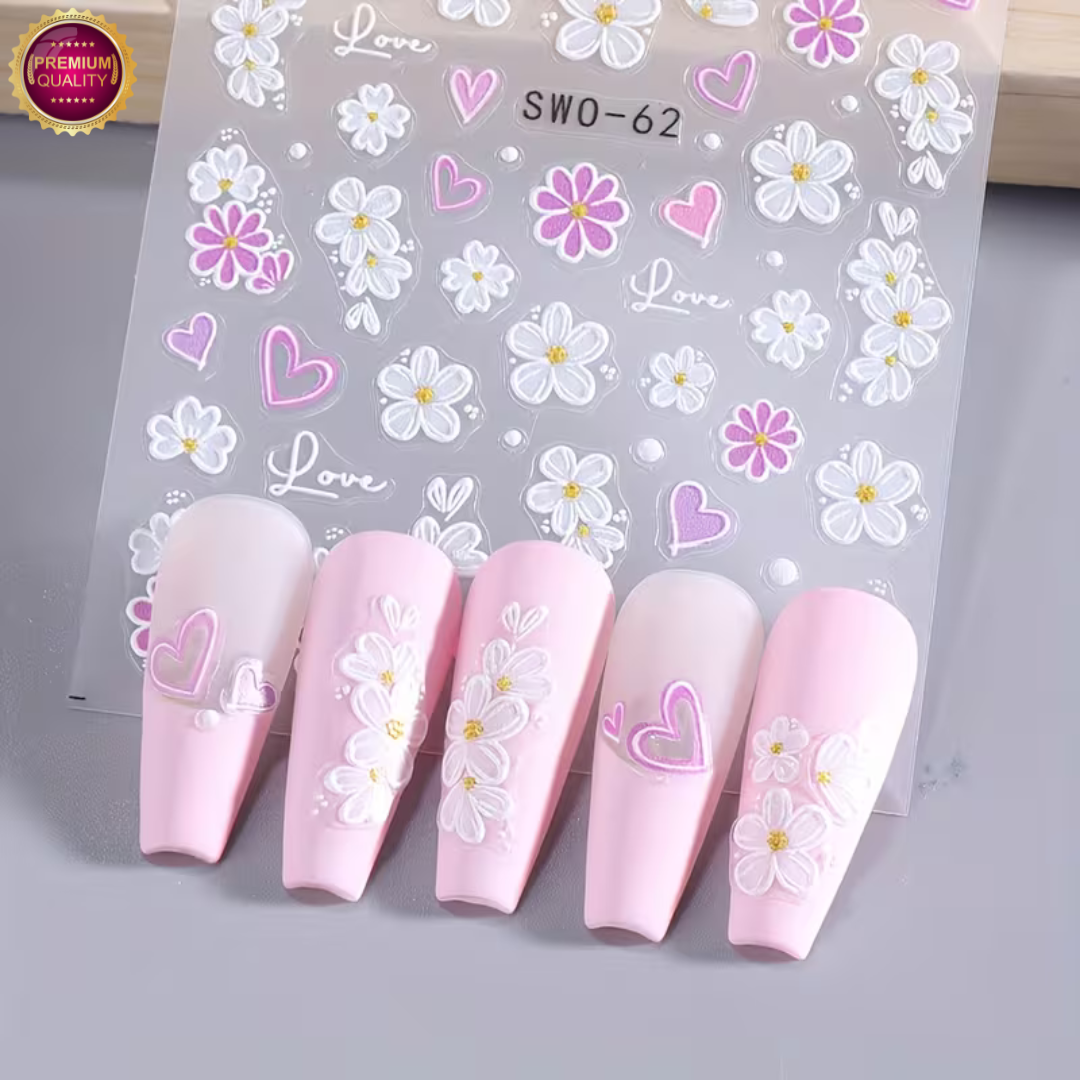 GUAPÀ® Nagelstickers Bloementjes 3 Vellen | Paars Witte Bloemen