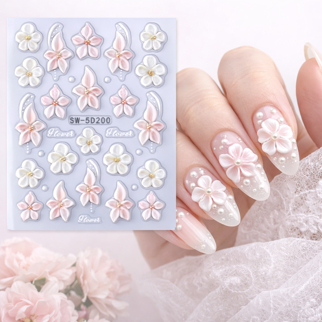 Nagelstickers Bloemen Wit | 1 Velletje Nagelstickers