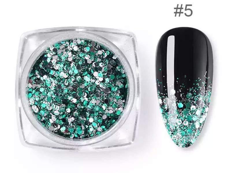 Nail Art Glitter Schubben Groen + kwastje - Gio Cosmetics