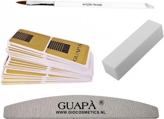 GUAPÀ - Acryl Nagel Sjablonen Set - Nail Forms - French Manicure - Goud - Nagelvijlen & Acryl Penseel | 50 stuks - Gio Cosmetics