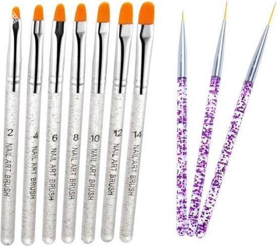 GUAPÀ - Nail Art Gel Penselen Duo Set voor het creëren van prachtige nagels - High Quality - 11 stuks - Zilver Paars - Gio Cosmetics
