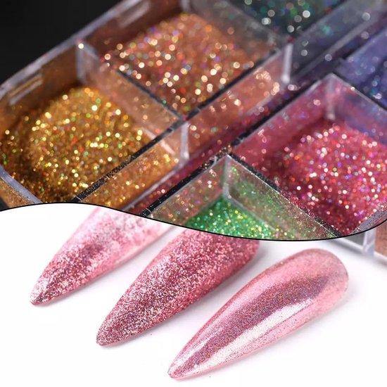 Holografische Glitter Poeder Set 12 stuks - Diverse kleuren - Nail Art Set - Gio Cosmetics