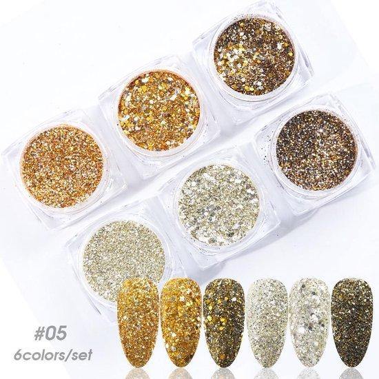 GUAPÀ - Nail Art Glitter Poeder & Nagel Versiering Set inclusief een Top Coat - Complete Set om je nagels te versieren - 5 Stuks - Gio Cosmetics