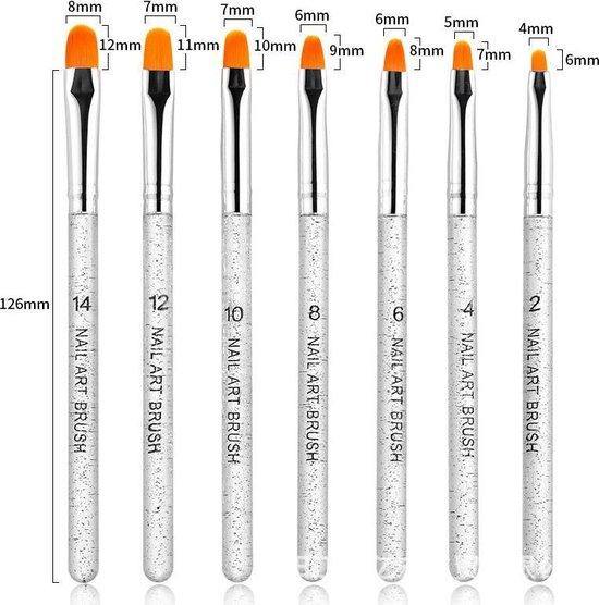 GUAPÀ - Gel Penselen Set Zilver - 7 stuks - High Quality Gel & Nail Art Brush - Gio Cosmetics