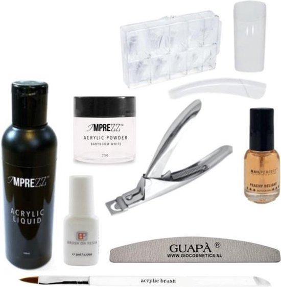 GUAPÀ - Acryl Starterspakket Nagels Compleet - Acryl Poeder BABYBOOM WHITE / Acryl Penseel / Acryl Vloeistof / Kunstnagels - Gio Cosmetics