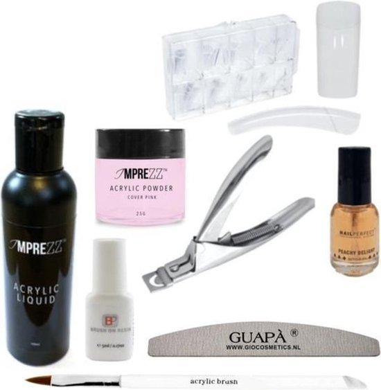 GUAPÀ - Acryl Starterspakket Nagels Compleet - Acryl Poeder Cover Pink / Acryl Penseel / Acryl Vloeistof / Kunstnagels - Gio Cosmetics