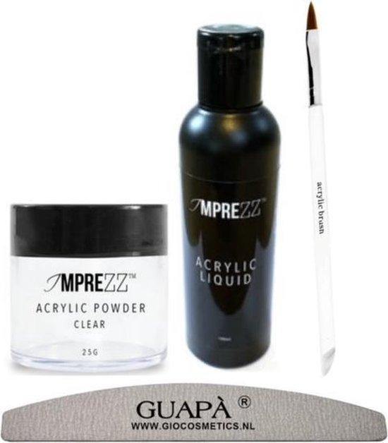 GUAPÀ - Acryl Starterspakket Nagels Easy - Acryl Penseel / Acryl Vloeistof / Acryl Poeder Clear / Nagel Moon Vijl - Gio Cosmetics