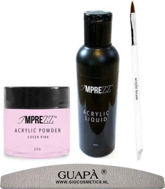GUAPÀ - Acryl Starterspakket Nagels Easy - Acryl Penseel / Acryl Vloeistof / Acryl Poeder Cover Pink / Nagel Moon Vijl - Gio Cosmetics