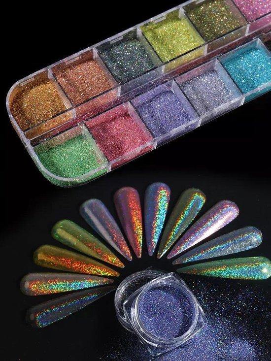 Holografische Glitter Poeder Set 12 stuks - Diverse kleuren - Nail Art Set - Gio Cosmetics