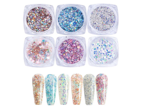 Glitter Poeder Lichte Diverse Kleuren - 6 stuks - Gio Cosmetics