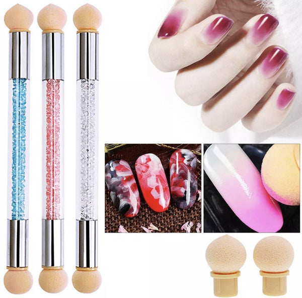 GUAPÀ - Nail Art Spons Stempel Penseel voor het maken van Babyboom en Holografisch effecten op je nagels - 3 stuks Roze, Crystal en Blauw - Gio Cosmetics