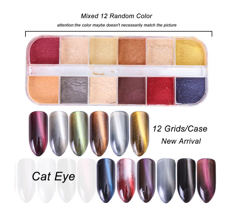 GUAPÀ - Nagel Cat Eye Nail Art Glitter Poeder - Diverse Kleuren - 12 stuks - Gio Cosmetics