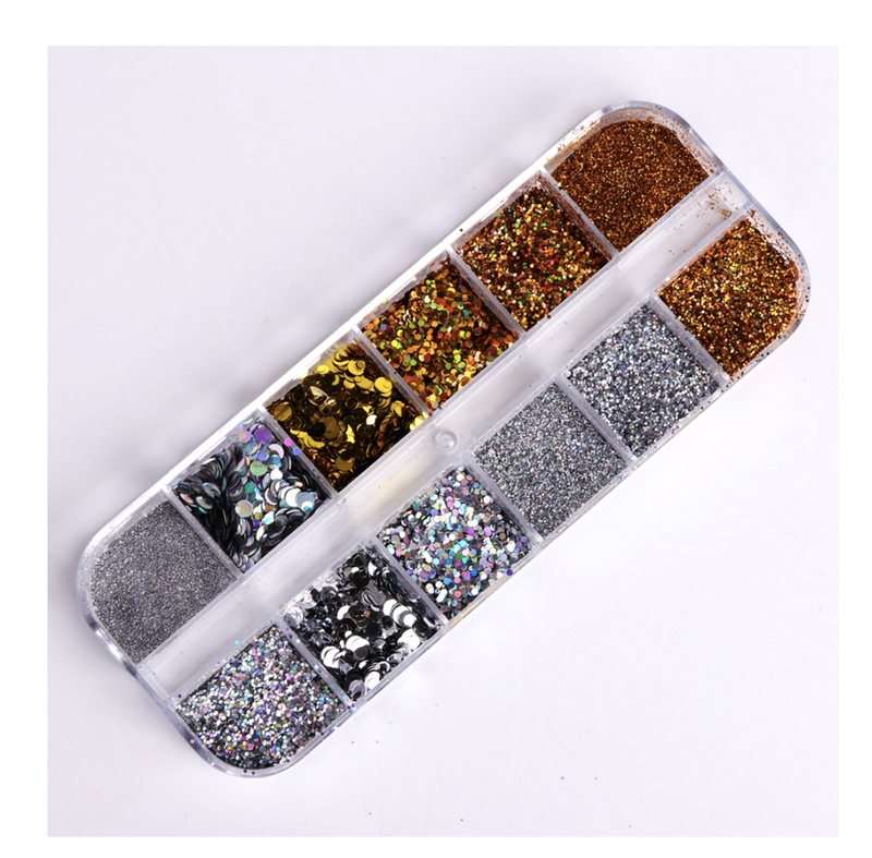 GUAPÀ - Nagel Nail Glitter Poeder & Nagel Decoratie - Goud / Zilver - 12 stuks - Gio Cosmetics