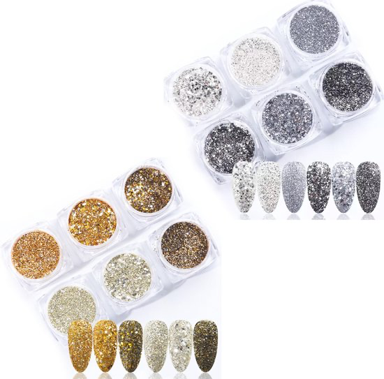 GUAPÀ® Nail Art Glitter Poeder Set | Goud Zilver